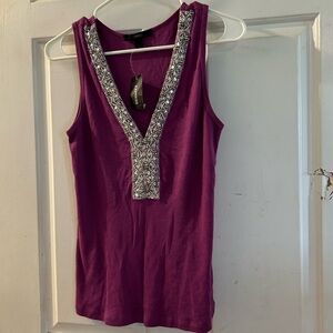 Express Purple Tank with Silver Beaded V-Neck